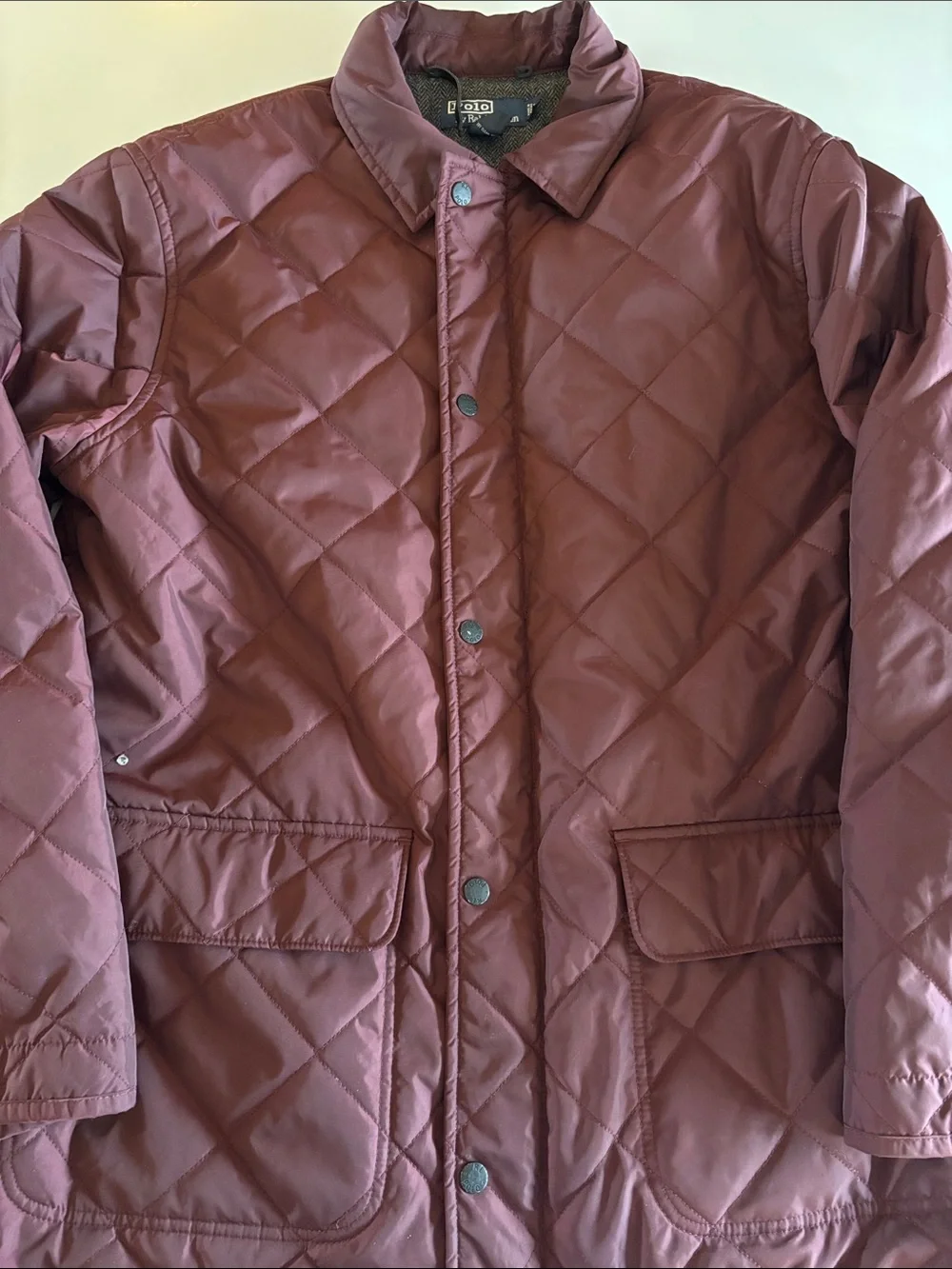 Polo Ralph Lauren Quilted Jacket Size L Riding Maroon Vtg Lined Polo Barn Jacket